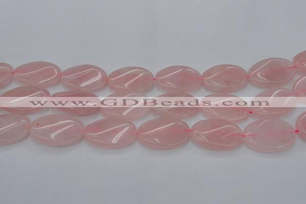 CRQ647 15.5 inches 25*35mm twisted oval rose quartz beads