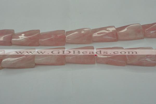 CRQ652 15.5 inches 25*35mm twisted rectangle rose quartz beads