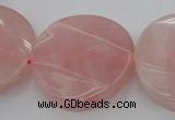 CRQ664 15.5 inches 30mm twisted coin rose quartz beads