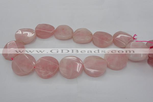 CRQ664 15.5 inches 30mm twisted coin rose quartz beads