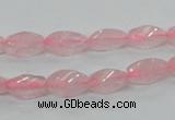 CRQ69 15.5 inches 6*12mm twisted rice natural rose quartz beads