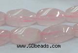 CRQ71 15.5 inches 10*22mm twisted rice natural rose quartz beads