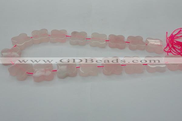 CRQ714 15.5 inches 20*20mm carved flower rose quartz beads