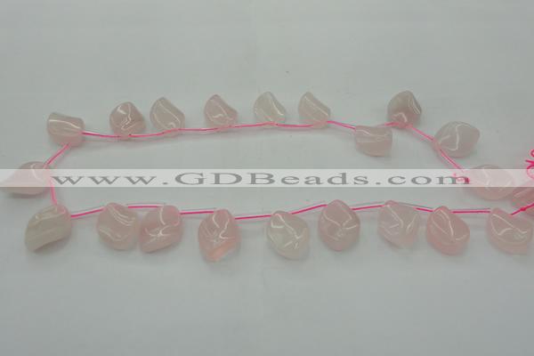 CRQ732 Top drilled 15*20mm twisted marquise rose quartz beads