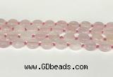 CRQ764 15.5 inches 14mm flat round rose quartz beads