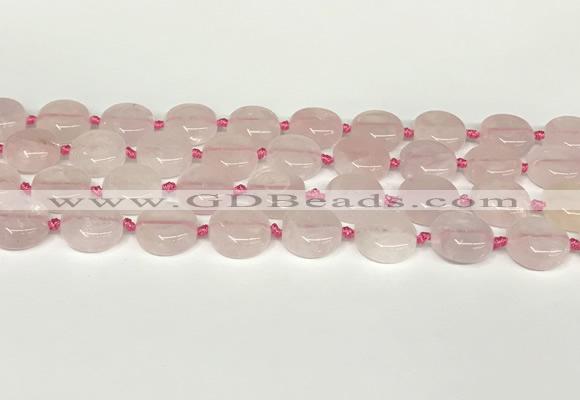 CRQ764 15.5 inches 14mm flat round rose quartz beads