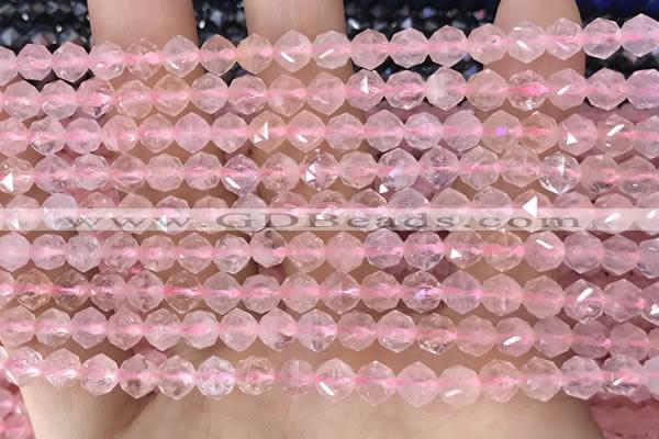 CRQ775 15.5 inches 6mm faceted nuggets rose quartz beads