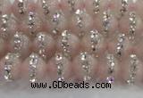 CRQ820 15.5 inches 6mm round rose quartz with rhinestone beads