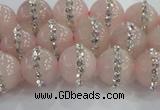 CRQ821 15.5 inches 8mm round rose quartz with rhinestone beads