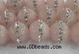 CRQ822 15.5 inches 10mm round rose quartz with rhinestone beads