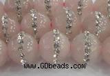 CRQ823 15.5 inches 12mm round rose quartz with rhinestone beads