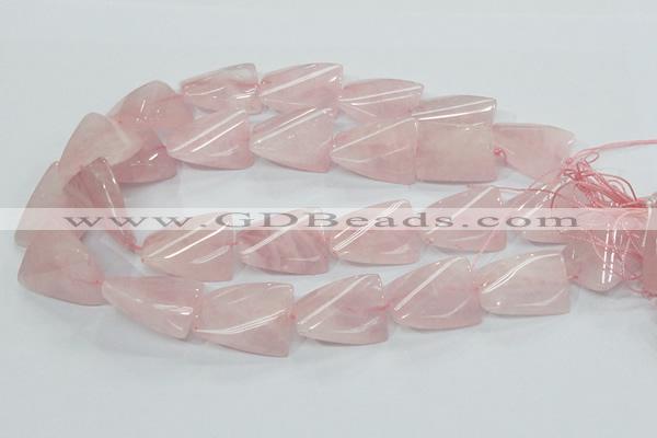 CRQ83 15.5 inches 20*30mm twisted rectangle natural rose quartz beads