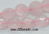 CRQ96 15.5 inches 12mm faceted flat round natural rose quartz beads