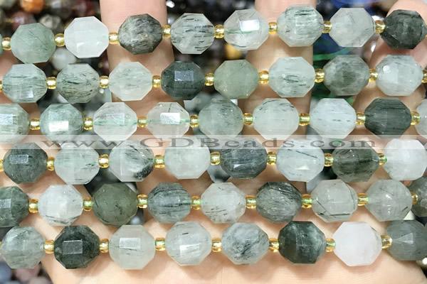 CRU1035 15 inches 9*10mm faceted green rutilated quartz beads wholesale