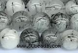 CRU1053 15 inches 8mm round black rutilated quartz beads