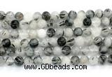 CRU1082 15.5 inches 8mm round black rutilated quartz gemstone beads