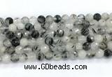 CRU1092 15.5 inches 8mm faceted round black rutilated quartz gemstone beads