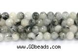 CRU1094 15.5 inches 12mm faceted round black rutilated quartz gemstone beads