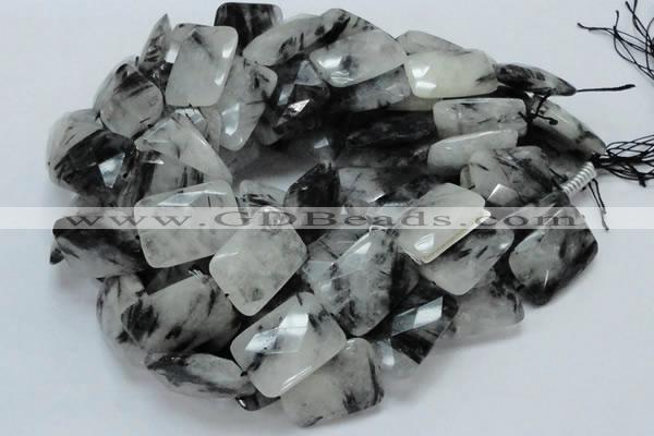 CRU11 15.5 inches 20*30mm faceted rectangle black rutilated quartz beads