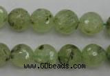 CRU154 15.5 inches 12mm faceted round green rutilated quartz beads