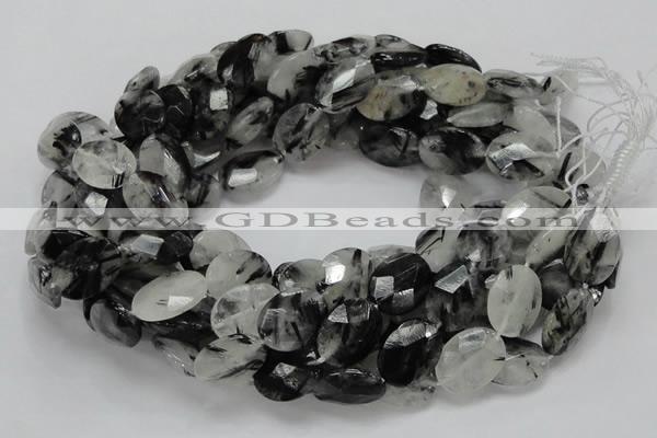 CRU16 15.5 inches 15*20mm faceted oval black rutilated quartz beads