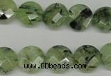 CRU183 15.5 inches 14mm faceted coin green rutilated quartz beads