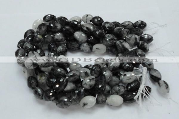 CRU22 15.5 inches 15*20mm faceted egg-shaped black rutilated quartz beads