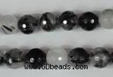 CRU314 15.5 inches 10mm faceted round black rutilated quartz beads