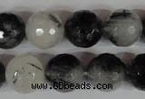 CRU316 15.5 inches 14mm faceted round black rutilated quartz beads