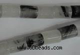 CRU328 15.5 inches 8*11mm column black rutilated quartz beads