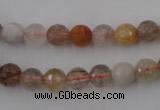 CRU402 15.5 inches 8mm faceted round Multicolor rutilated quartz beads