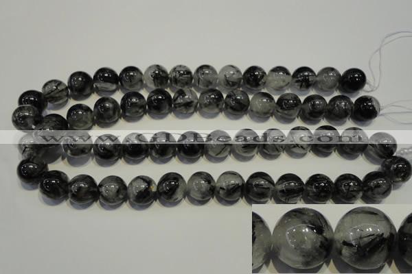 CRU505 15.5 inches 14mm round black rutilated quartz beads wholesale