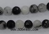 CRU59 15.5 inches 10mm faceted round black rutilated quartz beads