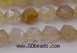 CRU622 15.5 inches 8mm faceted nuggets golden rutilated quartz beads