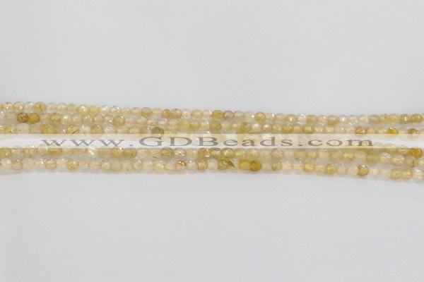 CRU665 15.5 inches 3mm faceted round golden rutilated quartz beads