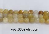 CRU671 15.5 inches 14mm faceted round golden rutilated quartz beads