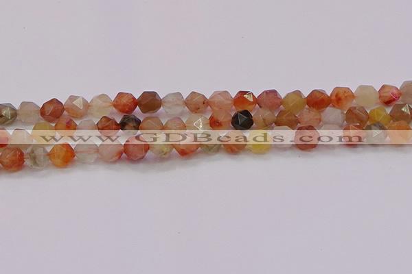 CRU767 15.5 inches 8mm faceted nuggets mixed rutilated quartz beads