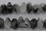 CRU78 15.5 inches 8*14mm faceted nugget black rutilated quartz beads