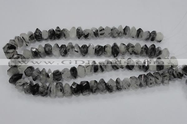 CRU78 15.5 inches 8*14mm faceted nugget black rutilated quartz beads