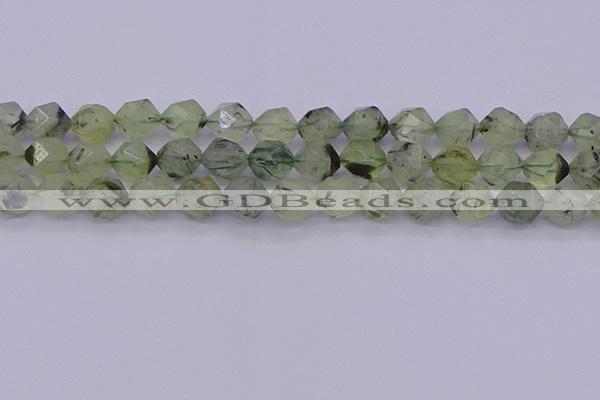 CRU793 15.5 inches 10mm faceted nuggets green rutilated quartz beads