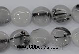 CRU80 15.5 inches 14mm flat round black rutilated quartz beads