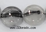 CRU83 15.5 inches 25mm flat round black rutilated quartz beads