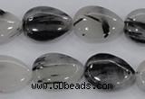 CRU87 15.5 inches 15*20mm flat teardrop black rutilated quartz beads