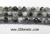 CRU936 15.5 inches 14mm faceted round black rutilated quartz beads