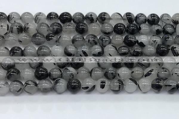 CRU955 15.5 inches 8mm round black rutilated quartz beads