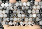 CRU962 15.5 inches 8mm round black rutilated quartz beads