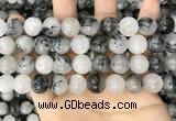 CRU964 15.5 inches 12mm round black rutilated quartz beads