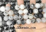 CRU969 15.5 inches 12mm faceted round black rutilated quartz beads