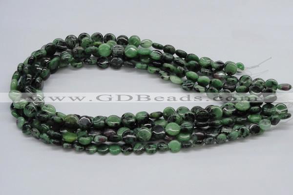 CRZ10 15.5 inches 10mm flat round ruby zoisite gemstone beads