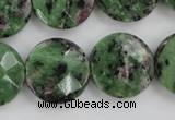 CRZ716 15 inches 20mm faceted coin ruby zoisite gemstone beads